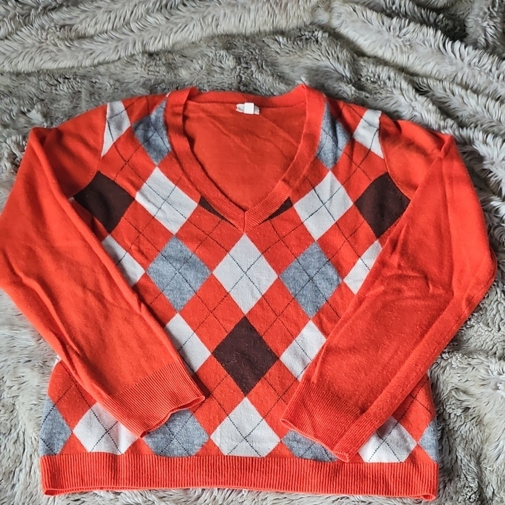 Argyle Patterned Red Sweater